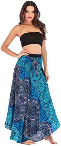 Bokeley Women's Long Hippie Bohemian Skirt Gypsy Dress Boho Flowers Elastic Floral Skirt Asymmetric Hem Design