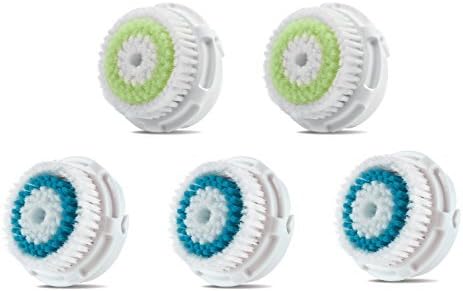 Facial Brush Heads, Greeninsync(TM) Compatible Replacement Facial Cleaning Brush Heads 5Pack 2Acne+3Deep for Mia, Alpha Fit, Mia Fit, Mia 2, Mia3, Aria, Smart Profile, Plus and Radiance
