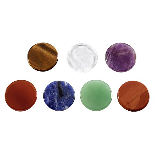 QGEM 7 Chakra Star Group Rock Healing Energy Gemstone Crystal Wand Qixing Array on Obsidian Stand with Round Gemstone Disc, for Chakra Healing, Devination, Home Decor