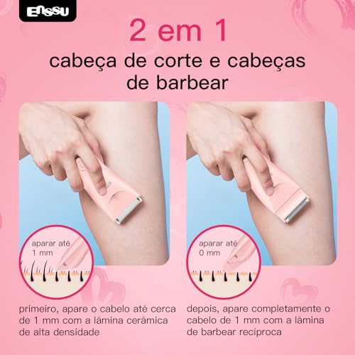 Enssu Aparador De Pelos Intimos Femininos 2 em 1 | Aparador de Pelos Feminino para Corpo e Virilha, Depilador Elétrico com Lâmina de Segurança, IPX7 à Prova d'Água