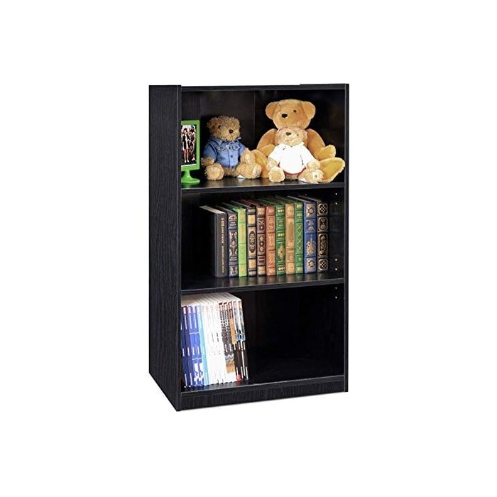 FURINNO Jaya Simple Home 3Tier Adjustable Shelf Bookcase, Black & Just
