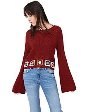 Mango Women's Crochet Panel Sweater