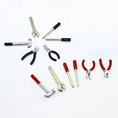 AkoMatial Dollhouse Furniture Accessories, 1:6 1:12 Miniature Repaire Tool Kits Hammer Wrench Screwdriver Simulation Model - Red