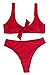 QINSEN Hipsters Sexy Scoop Neck Cropped Top Bandage 2PCS Swimsuit Bikini Sets Red L