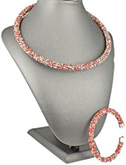 QIDISI A Crystaldust Crystal Set Necklace Collar Bracelet Bangle Mixed Color Packaging (Red&Gray)