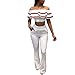 Lkous Women Off Shoulder Flounce Crop Top and Wide Leg Long Pants 2 Piece Outfit Set