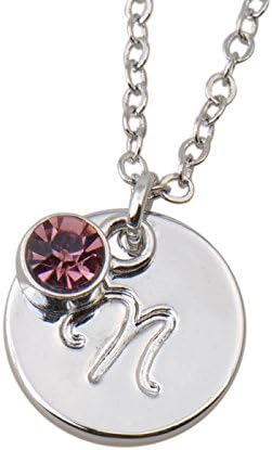 AOLO Small Script Initial Necklace Silver Initial Disc Necklaces