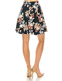 MoDDeals faldas para dama, mini, patinador, acampanado, longitud media, elástico, casual, con estampado floral y de punto