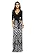 Vivicastle Women's Printed V-Neck 3/4 Sleeve Wrap Waist Tie Long Maxi Dress (Large, D32, blk)