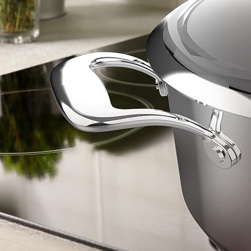 Casserole Polka Classy 24 Pot Steel. Diamètre 24 cm, Capacité 4 L, Acier Inoxydable 18/10, Revêtement Antiadhésif, Poignées Rivées, Couvercle En Verre,Convient à Tous Les Types De Cuisinières