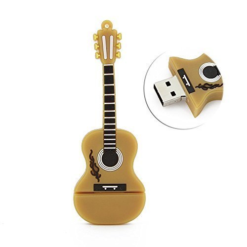 Cute and Novelty Guitar Shape 64GB USB 2.0 Flash Drive Pen Drive Memory Stick Data Storage Jump Drive Pendrive with Key Ring Gift (Yellow)