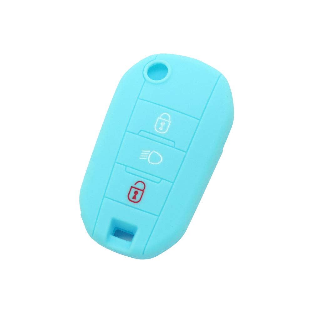 BROVACS Silicone Cover Protector Case Holder Skin Jacket Compatible with PEUGEOT CITROEN 3 Button Flip Remote Key Fob w/Light Symbol CV9306 Light Blue