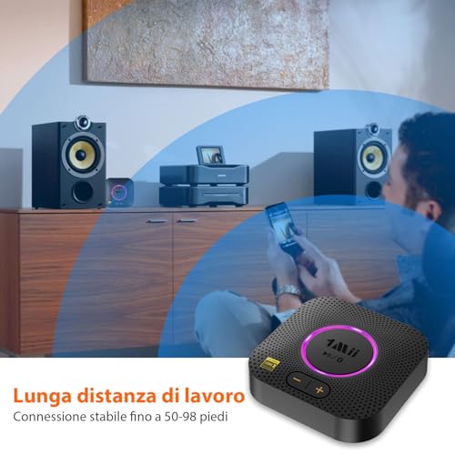 1Mii B06S+ Ricevitore Bluetooth 5.3 HiFi, Hi-Res LDAC Adattatore Audio Bluetooth con Jack AUX 3.5mm e RCA, aptX Bassa Latenza, 30m Lungo Raggio Ricevitore con Controllo Volume per Home Audio/PC