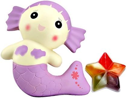 Giant Purple Squishy Mermaid Jumbo Squeeze Toy and Rainbow Star Putty Bundle