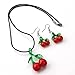 skyllc® Jewelry Set Necklace Earrings with Red + Green Fruit Cherry Shaped Azure Stone Crystal Glaze Pendant