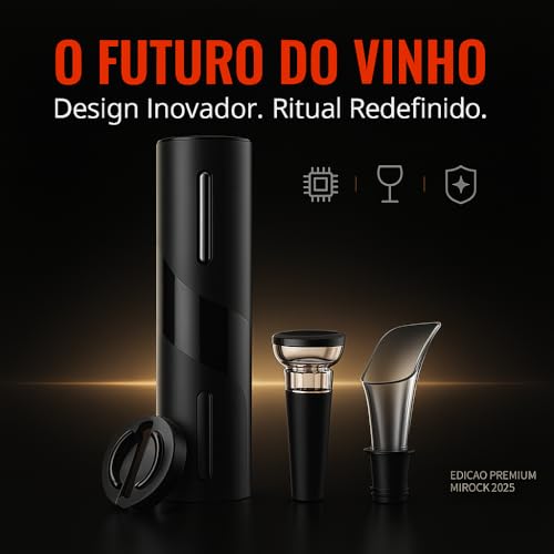 Kit Abridor de Vinho Elétrico 4 em 1, Saca-Rolhas Automático com Decanter, Tampa a Vácuo e Cortador de Lacre