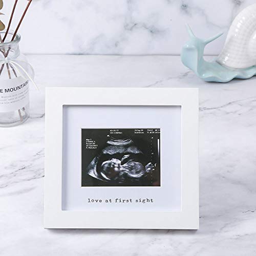 IHEIPYE Baby Sonogram Photo Frame - Ultrasound Picture Frame for Expecting Parents, Baby Showers, Gender Reveal Parties, Nursery Decor (Silver Text, White)