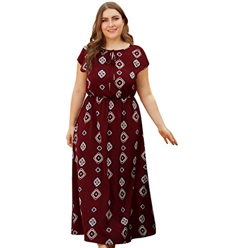 Vestido Largo De Mujer Boho Vestido Largo De Manga Corta Con Cuello Redondo para Mujer Falda Larga De Fiesta Wine