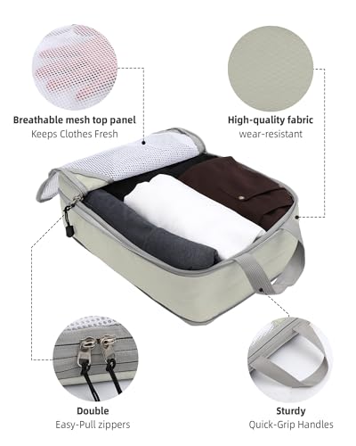 Panzong Compression Packing Cubes, 7 Set Travel Packing Cubes for Organizer Boxes, Compressible Luggage Cubes for Women/Men - Essential Travel Accessories for Carry on Suitcases (Beige)