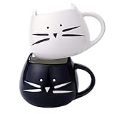 2 Pack,Ilyever Funny Cute Little Cat Coffee Tea Milk Ceramic Gift Mug Cup,white+black