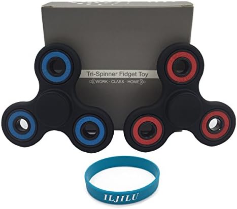 Premium Quality Tri-Spinner Hand Fidget Spinner Toy Stress Reducer EDC Helps Focusing Fidget Toys For ADD ADHD Anti Anxiety and Boredom Sef of 2 with ILJILU Wristband