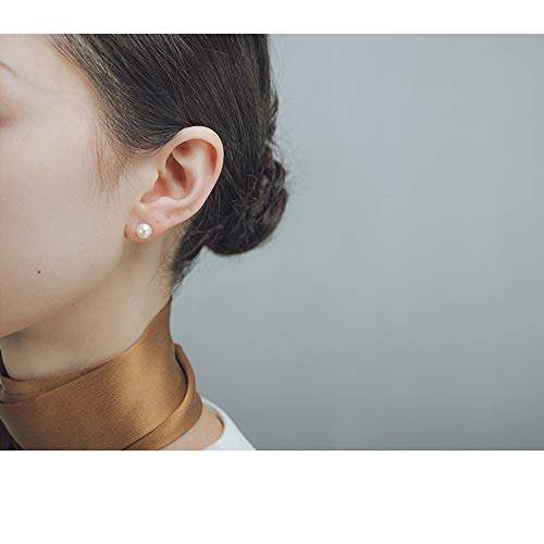 Alyc Pearl Earrings Freshwater Pearl White Button Stud Earrings with 925 Sterling Silver for Women (8.0-8.5mm)