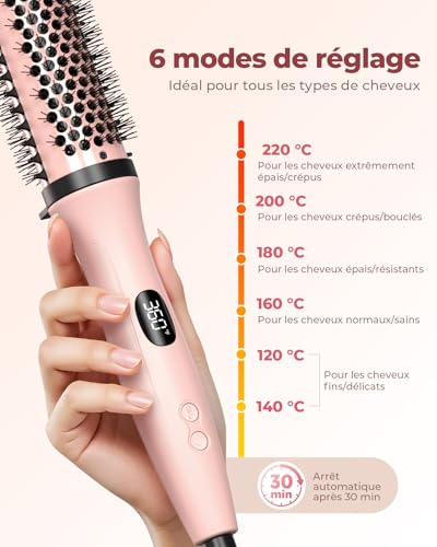 Brosse Soufflante Ronde 38mm 3 en 1, Volume & Boucles Naturelles, Technologie Ionique Anti-Frisottis, Double Tension Voyage, Effet Brushing Salon, Idée Cadeau Femme C257 23