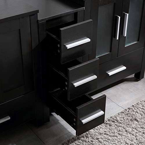 60" Bathroom Vanity Cabinet Double Top Sink Combo Black MDF Wood w/Mirror Faucet and Drain