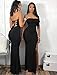 YMDUCH Women's Bodycon Strapless Lace up Side Split Backless Cocktail Maxi Dress Black