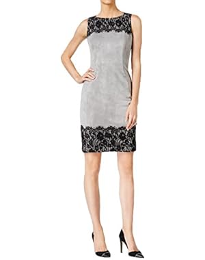 Calvin Klein Womens Petites Faux Suede Lace Evening Dress