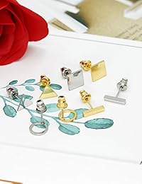 Hanpabum - Juego de 8 pares de pendientes de tuerca simple geométricos para mujer