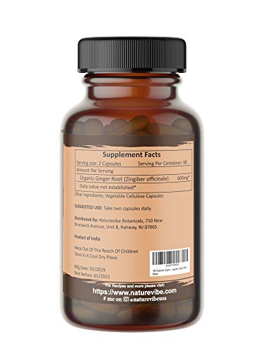 image for Naturevibe Botanicals 180 Ginger Root Capsules,100% Organic Ginger Roo