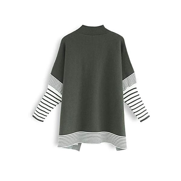 CHICWISH Women's Mustard/Black/Caramel/Olive/Grey Striped Oversize Soft Knit Cape Sweater Pullover - Image 6