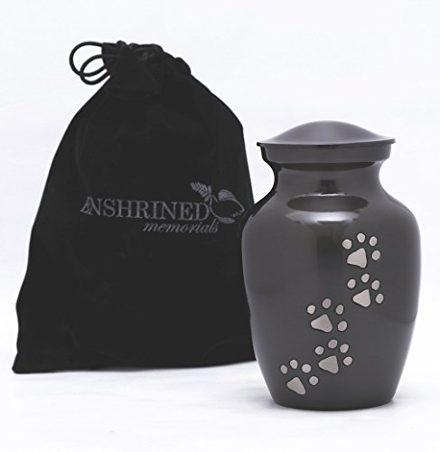 Enshrined Memorials Cremation Urn for Ashes - Cerberus Series Affordable Brass Handcrafted Pets Dogs Cats Funeral Burial Small 6 inch Paw Prints