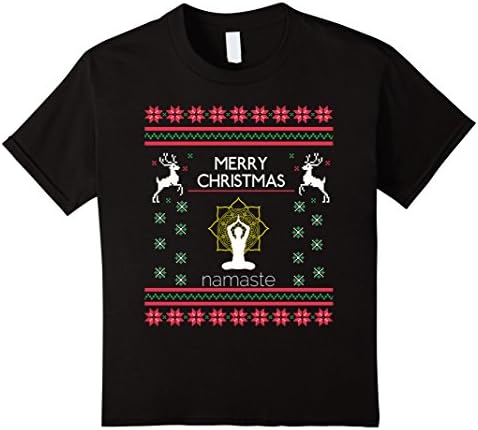Kids Buddha Yoga Namaste T-Shirt Xmas Merry Christmas Shirt 10 Black