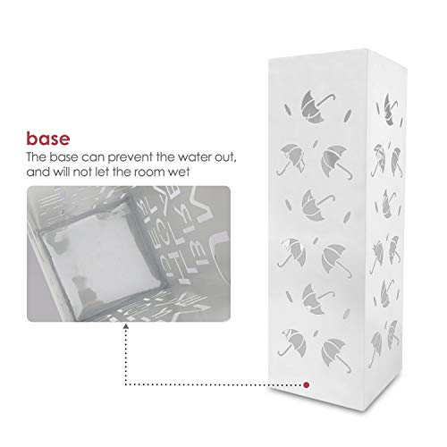 Amzdeal Umbrella Stand Rack Holder Free Stand for Canes Walking/Sticks with 2 Hooks Drip Tray, Fully Metal, Anti-Rust, Heavy, Large, White - Thumbnail 2
