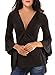 LOSRLY Womens Fitted Cross Front Twist Knot V Neck Flare Long Sleeve Tops and Shirts PRIME Black L 12 14
