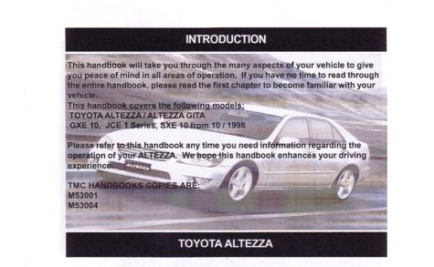 Toyota Altezza 98 02 Owners Handbook Amazon Co Uk 9781869760007