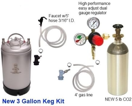 Homebrew Kegerator Kit - 3 Gal Ball Lock Keg - 5# CO2 - Regulator - Pigtails by Beverage Elements