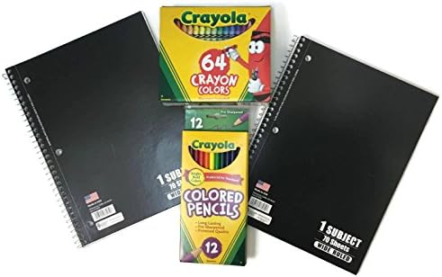 Crayola Crayons Bundle: (1) 64-ct pack of crayons (1) 12-ct Pack of Colored Pencils (2) 70-Sheet Notebooks
