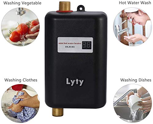 Mini Instant Water Heater Electric Under Sink - (Plug in) 3kW at 110v 120v Tankless Hot Water Heater for Hand/Face/Dishes Washing Kitchen Bathroom(Designed for Low Water Flow Use Only)(Black)
