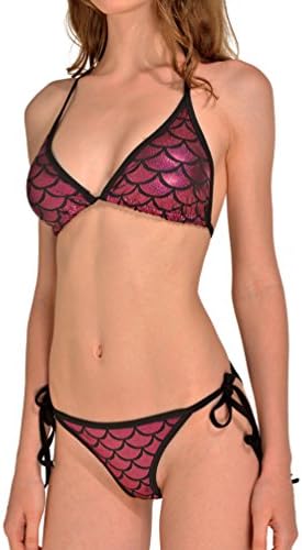 Lesubuy Shiny Mermaid Tail Cute Fish Scales Strappy Halter Triangle Bikinis Sets Two Piece Swimsuits for Women