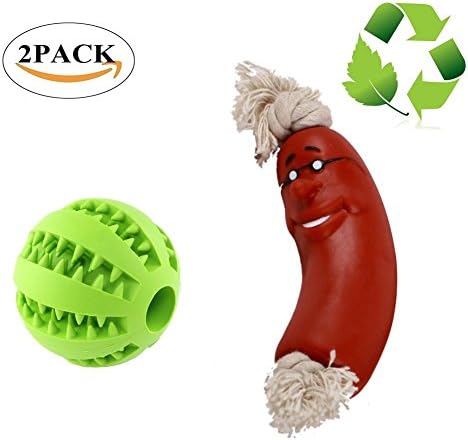 ASNME Dog Ball Toys for Pet Tooth Cleaning/Chewing/Playing/Training,Rubber Durable Tough IQ Toys Non-Toxic Soft Rubber Ball&amp; Sausage, Puppy Small Medium DOGS &amp; CATS Toys Balls, 2.8" Pack of 2