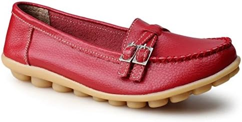 Froon Women's Leather Solid Buckle Loafer Flat Slip On US Size 7 Red
