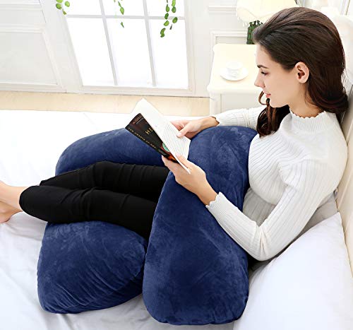 AngQi L Shaped Body Pillow with Navy Velvet Cover, Pregnancy Pillow, Great for Anyone - Thumbnail 5