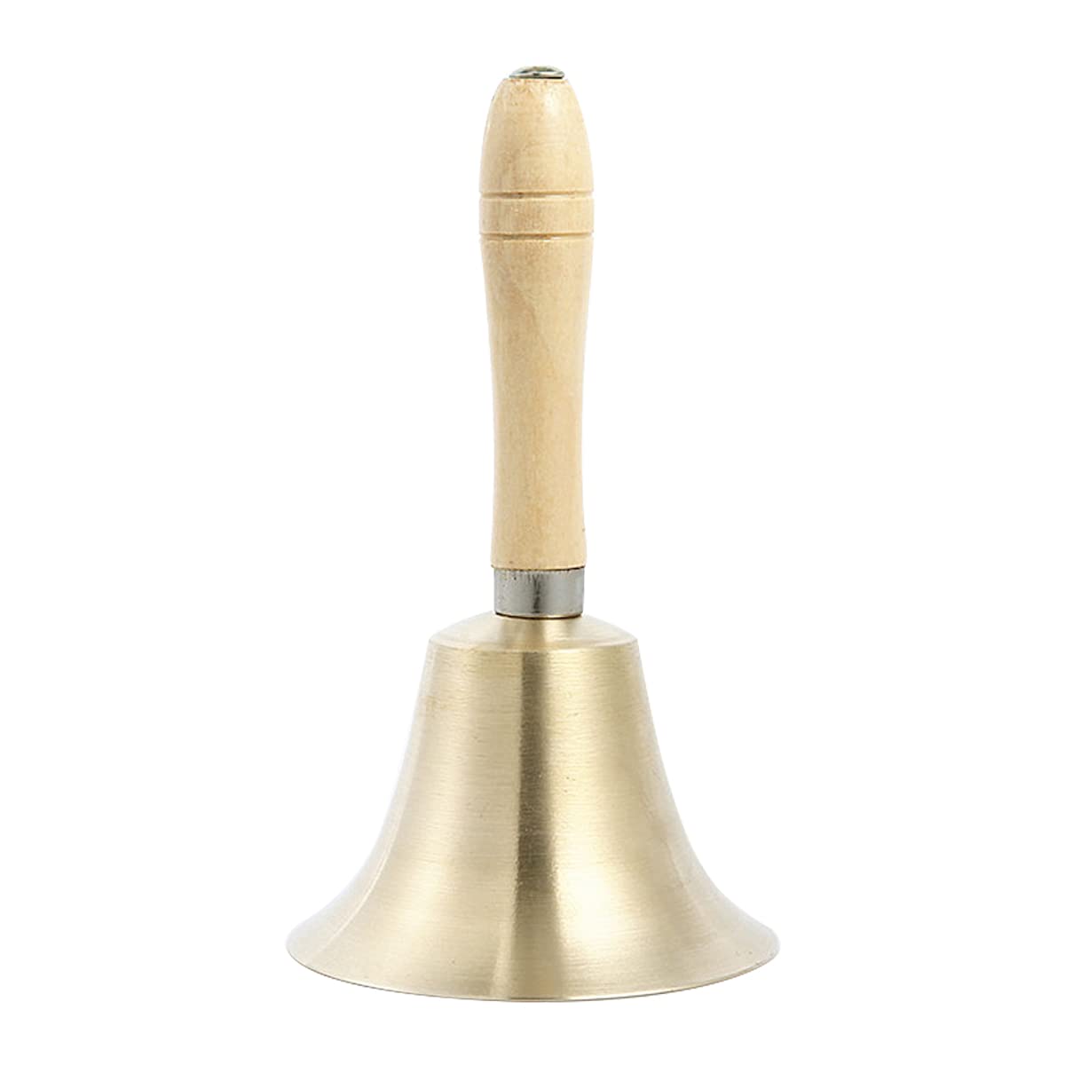 Wooden Hand Bell Extra Loud Solid Brass Call Bell Handbells with Wooden Handle Multi-Purpose for School, Churchl, Hotel, Christmas and Wedding Service (8cm)