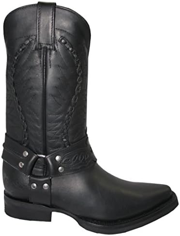 GrindersMens Galveston Black Cowboy Western Pointed Toe Leather Boots (UK 10/EU 44)