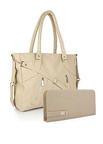 Brisfine Womens Handbag and Clutches Combo (Cream colour)