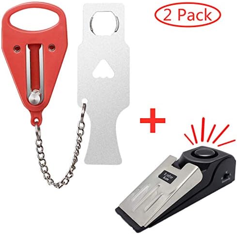 ARESOUL Portable Door Lock, Door Jammer, Travel Lock, AirBNB Lock, School Lockdown Lock for Security Self Defense Home Apartment Living Hotel Motel (1 Pack) (Portable Door Lock+Door Stop Alarm)