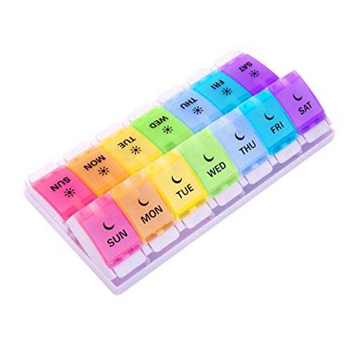 Weekly Pill Organizer (Twice A Day) - Push Button AM/PM Pill Box,7 Day Pill Container,Extra Large Pill Case,Medicine Organizer Vitamin Box for Pills/Fish Oil/Vitamin/Supplements